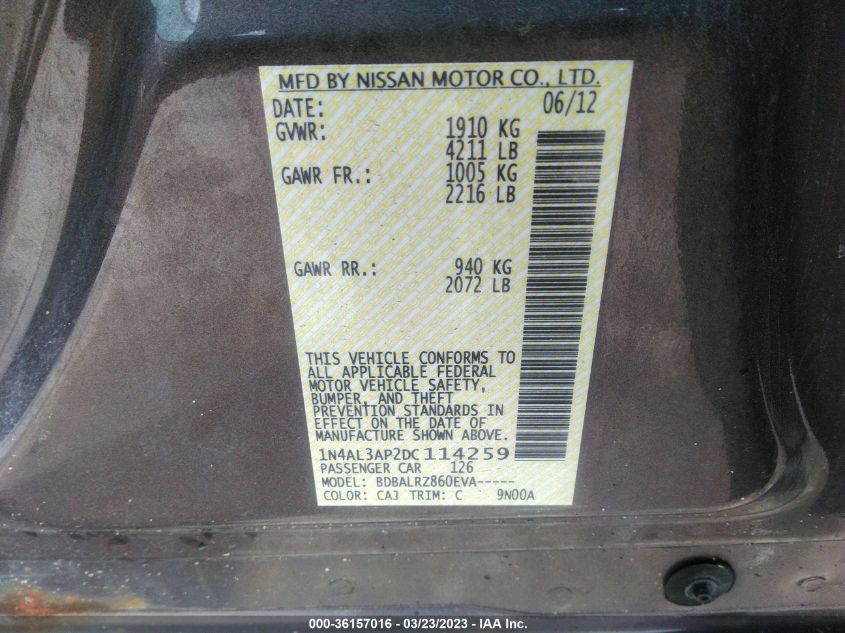 2013 NISSAN ALTIMA 2.5 S - 1N4AL3AP2DC114259