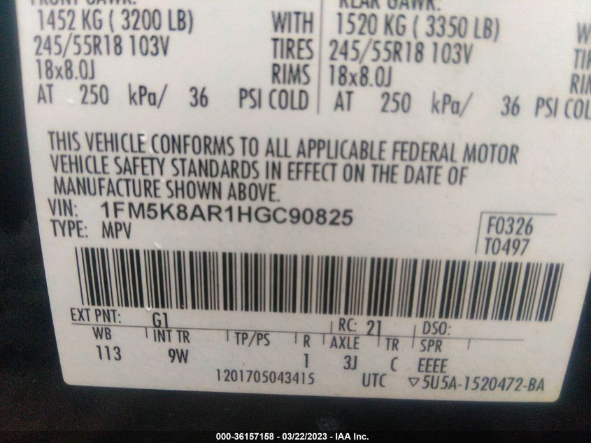 2017 FORD POLICE INTERCEPTOR 1FM5K8AR1HGC90825