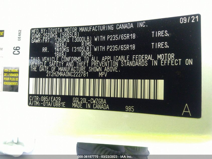 2022 LEXUS RX RX 350 - 2T2HZMAA0NC222781