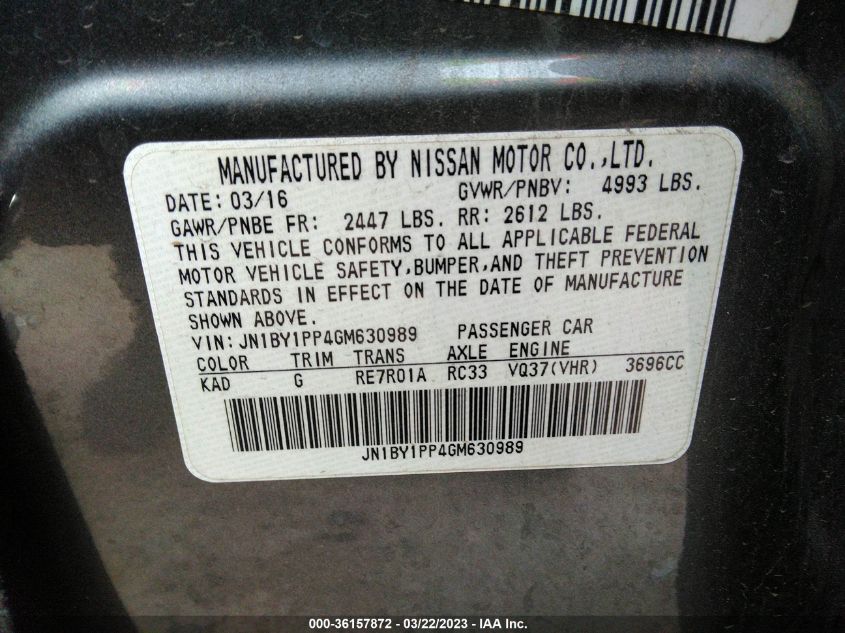2016 INFINITI Q70L JN1BY1PP4GM630989