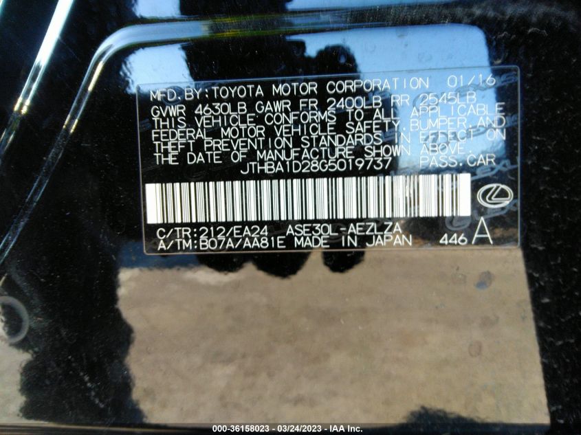 2016 LEXUS IS 200T JTHBA1D28G5019737