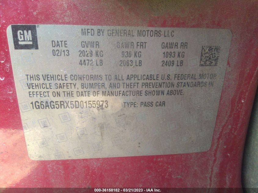 2013 CADILLAC ATS - 1G6AG5RX5D0155973