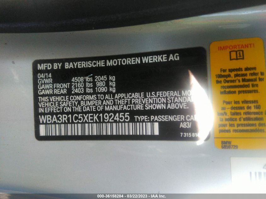 2014 BMW 4 SERIES 435I - WBA3R1C5XEK192455