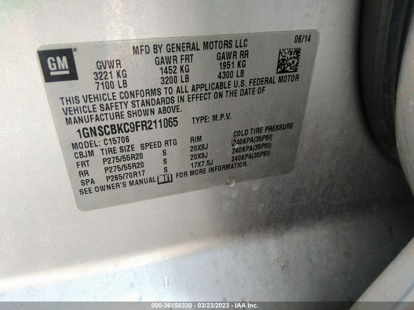 2015 CHEVROLET TAHOE LT - 1GNSCBKC9FR211065