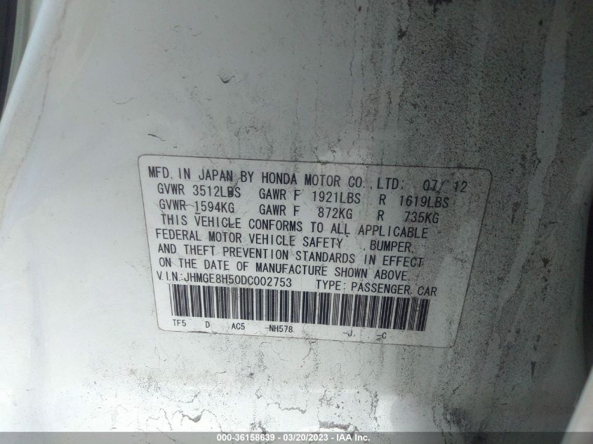 2013 HONDA FIT SPORT - JHMGE8H50DC002753