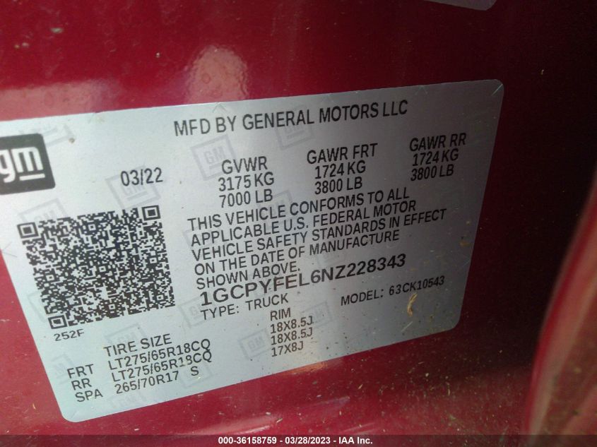 2022 CHEVROLET SILVERADO 1500 LTD LT TRAIL BOSS 1GCPYFEL6NZ228343
