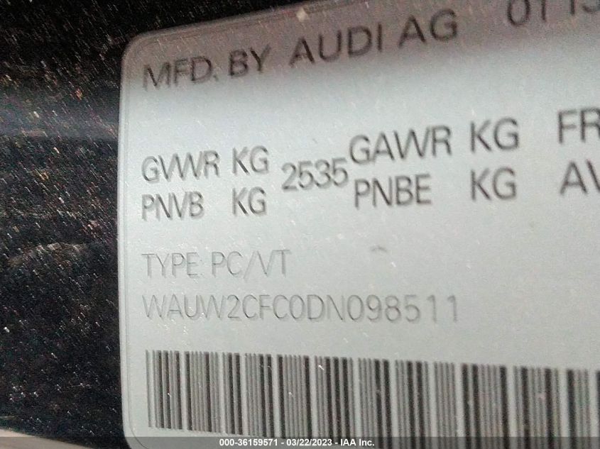 2013 AUDI S7 WAUW2CFC0DN098511