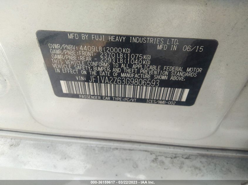 2016 SUBARU WRX STI LIMITED JF1VA2Z63G9806593
