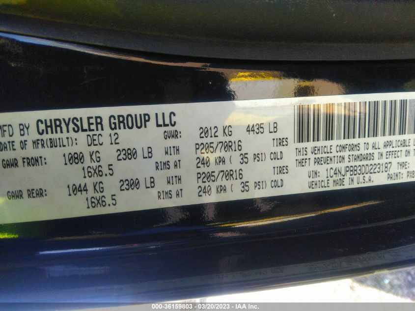 2013 JEEP PATRIOT SPORT - 1C4NJPBB3DD223187