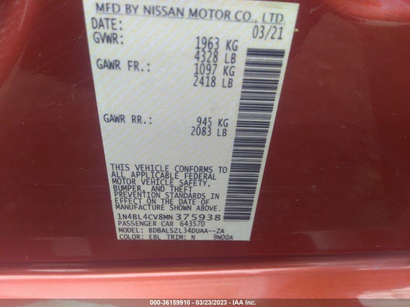 2021 NISSAN ALTIMA 2.5 SR - 1N4BL4CV8MN375938