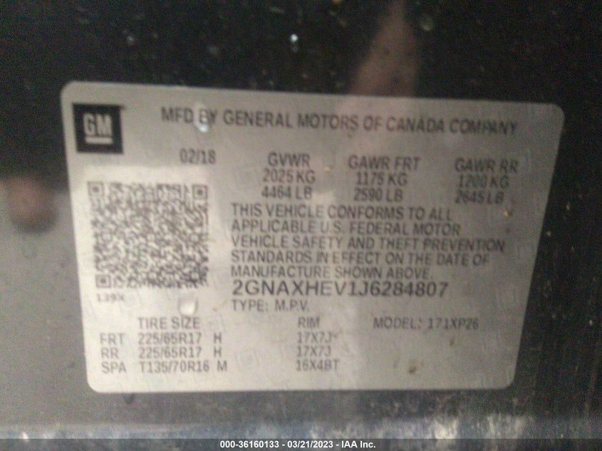 VIN 2GNAXHEV1J6284807 2018 CHEVROLET EQUINOX LS