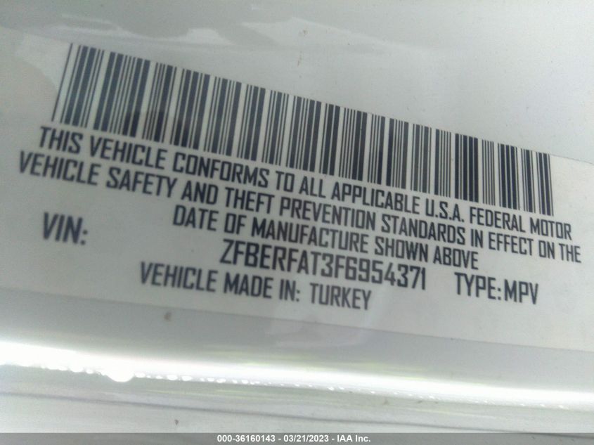 2015 RAM PROMASTER CITY CARGO VAN TRADESMAN ZFBERFAT3F6954371