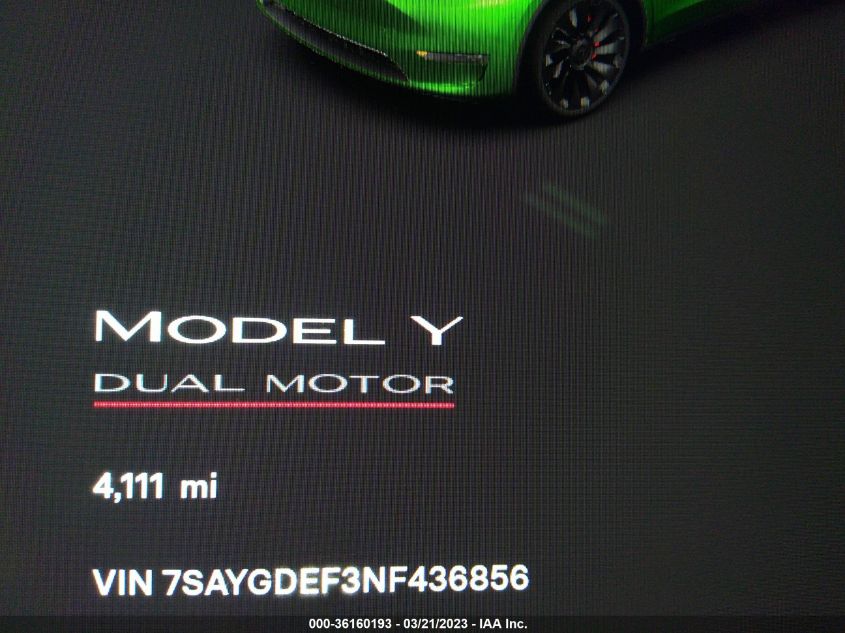 7SAYGDEF3NF436856 Tesla Model Y PERFORMANCE 7