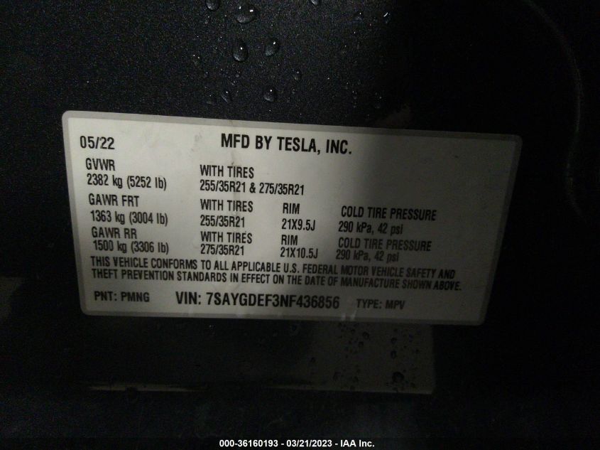 7SAYGDEF3NF436856 Tesla Model Y PERFORMANCE 9