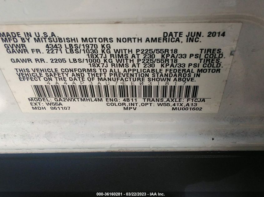 2014 MITSUBISHI OUTLANDER SPORT ES - 4A4AP3AU7EE031817