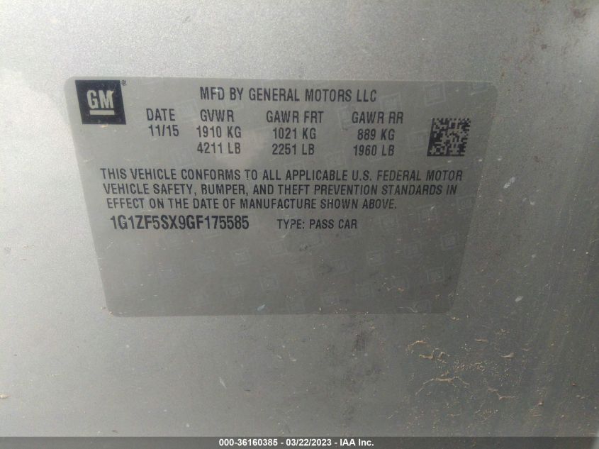 2016 CHEVROLET MALIBU LT - 1G1ZF5SX9GF175585