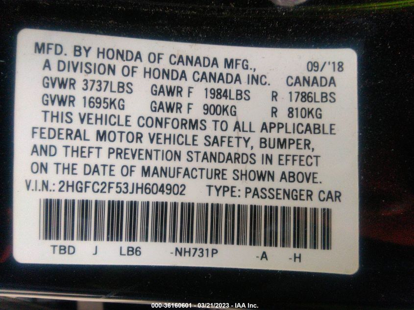 2018 HONDA CIVIC SEDAN LX - 2HGFC2F53JH604902