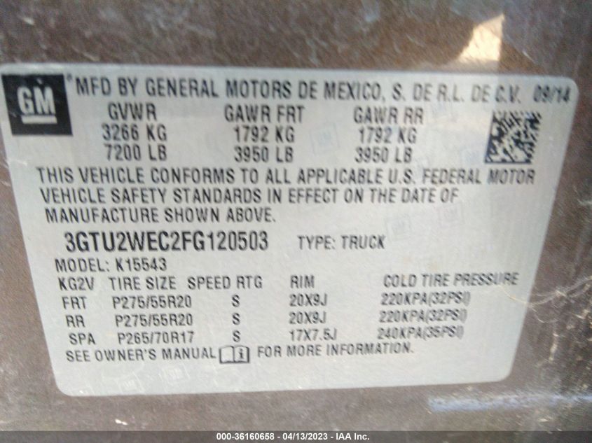 2015 GMC SIERRA 1500 DENALI - 3GTU2WEC2FG120503