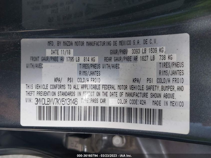 2019 TOYOTA YARIS SEDAN L/LE/XLE 3MYDLBYV7KY513146