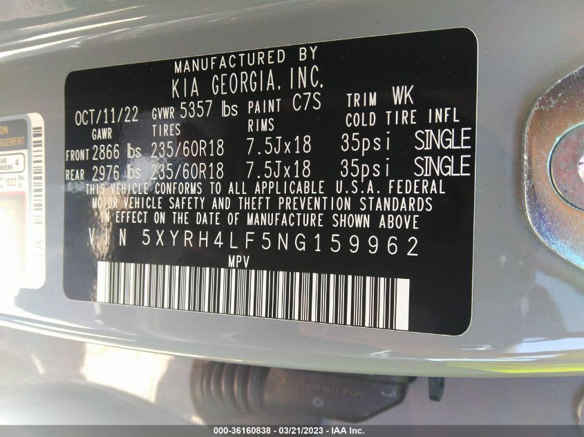 2022 KIA SORENTO EX - 5XYRH4LF5NG159962