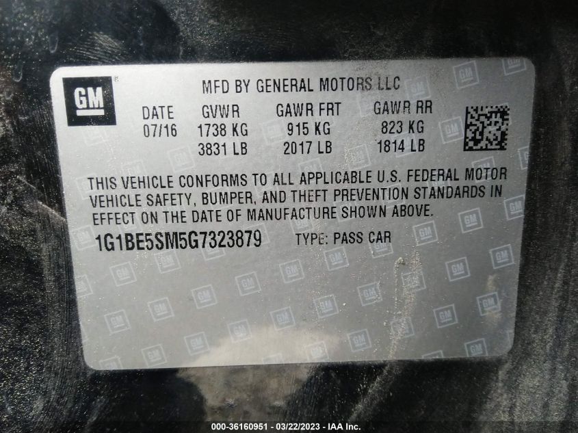 2016 CHEVROLET CRUZE LT - 1G1BE5SM5G7323879