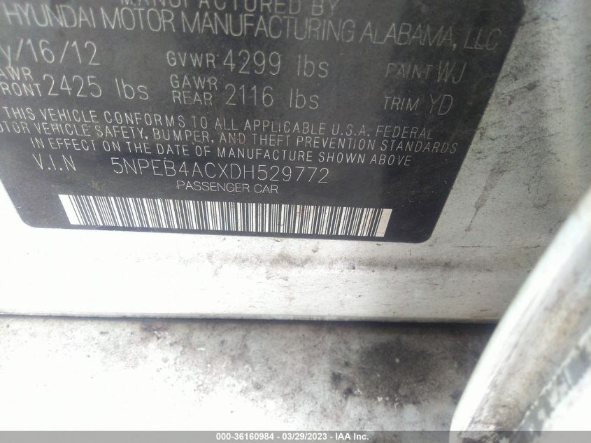 2013 HYUNDAI SONATA GLS - 5NPEB4ACXDH529772