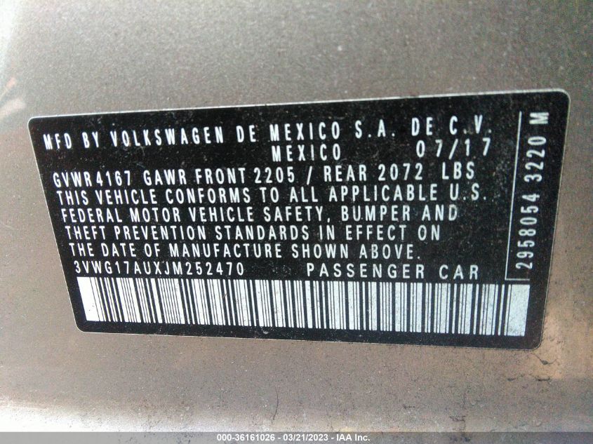2018 VOLKSWAGEN GOLF S/SE - 3VWG17AUXJM252470
