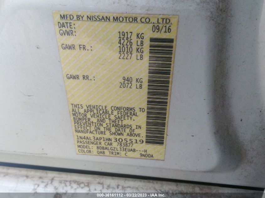2017 NISSAN ALTIMA 2.5 S - 1N4AL3AP1HN305519