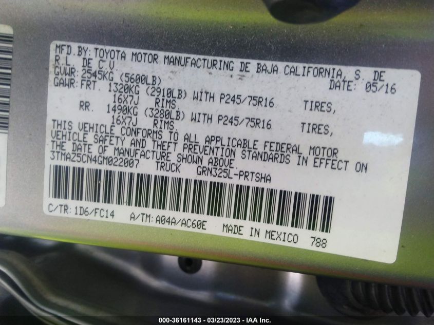 2016 TOYOTA TACOMA SR5/TRD SPORT - 3TMAZ5CN4GM022007