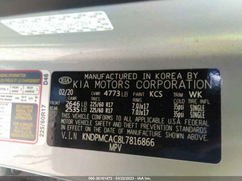 2020 KIA SPORTAGE LX - KNDPMCAC8L7816866
