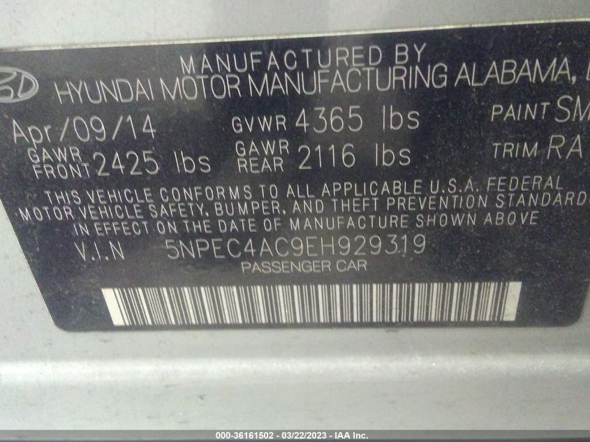 2014 HYUNDAI SONATA LIMITED - 5NPEC4AC9EH929319