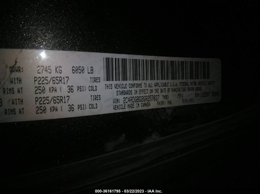 2016 DODGE GRAND CARAVAN AMERICAN VALUE PKG - 2C4RDGBG2GR257837