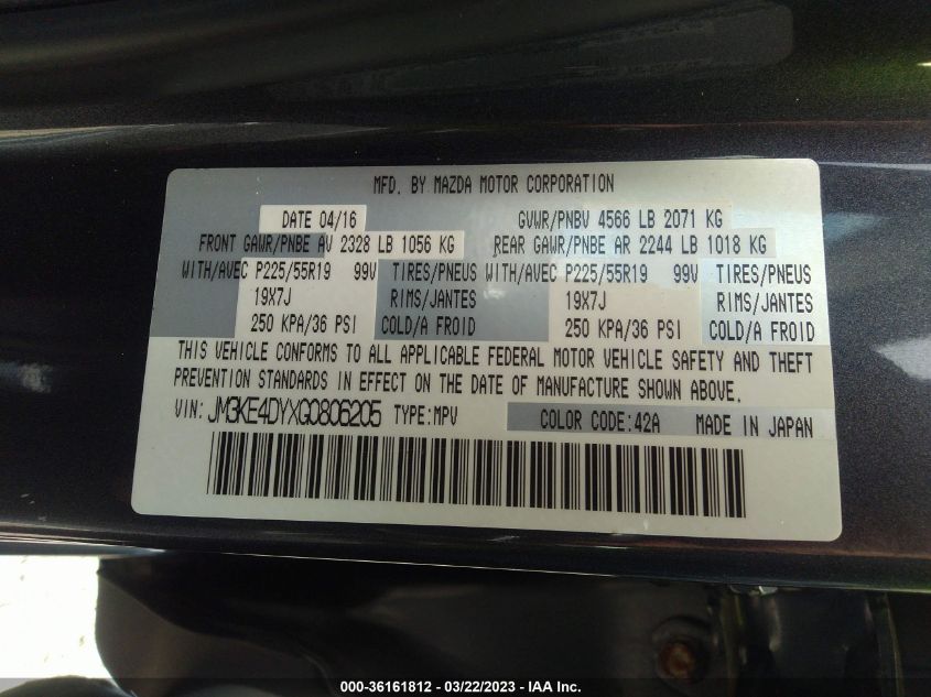 2016 MAZDA CX-5 GRAND TOURING - JM3KE4DYXG0806205