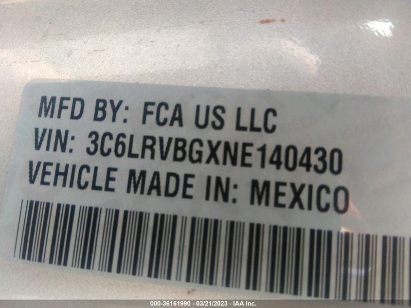 2022 RAM PROMASTER 1500 136" WB - 3C6LRVBGXNE140430