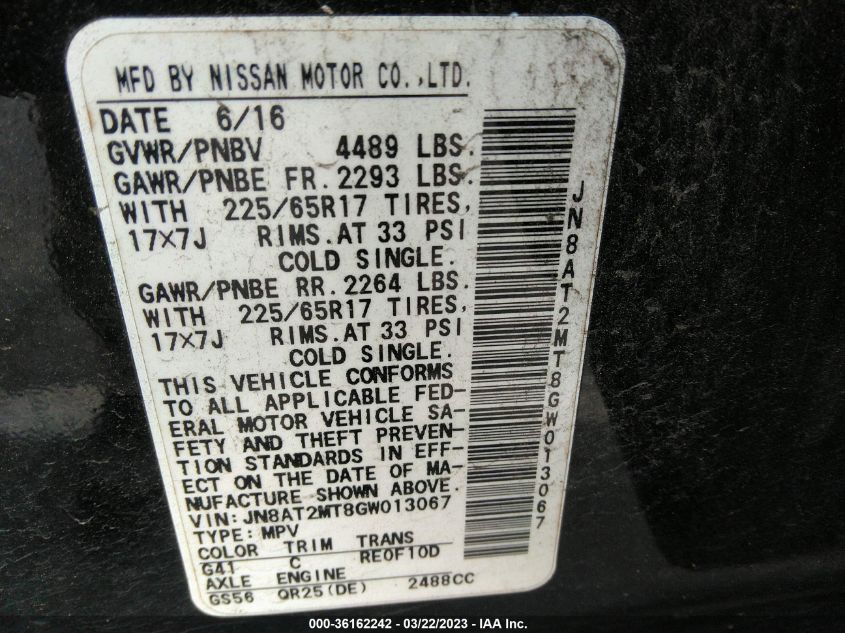 2016 NISSAN ROGUE S - JN8AT2MT8GW013067