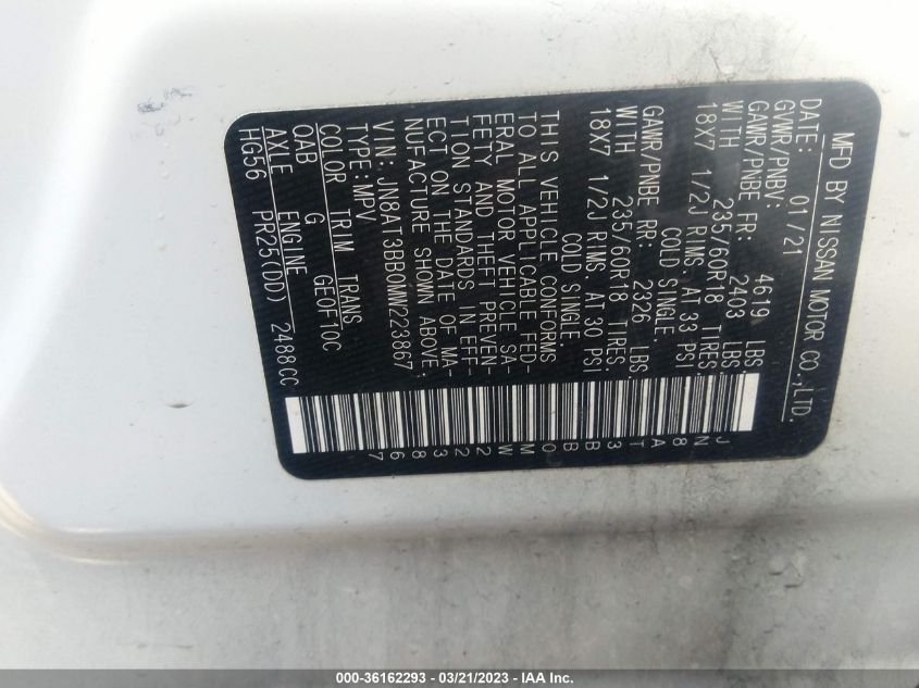 2021 NISSAN ROGUE SV - JN8AT3BB0MW223867
