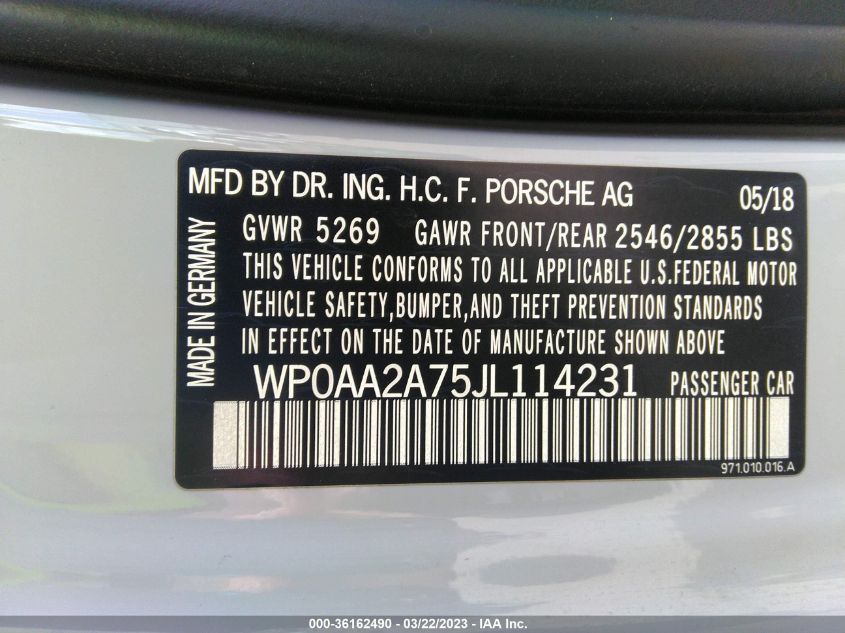 2018 PORSCHE PANAMERA - WP0AA2A75JL114231