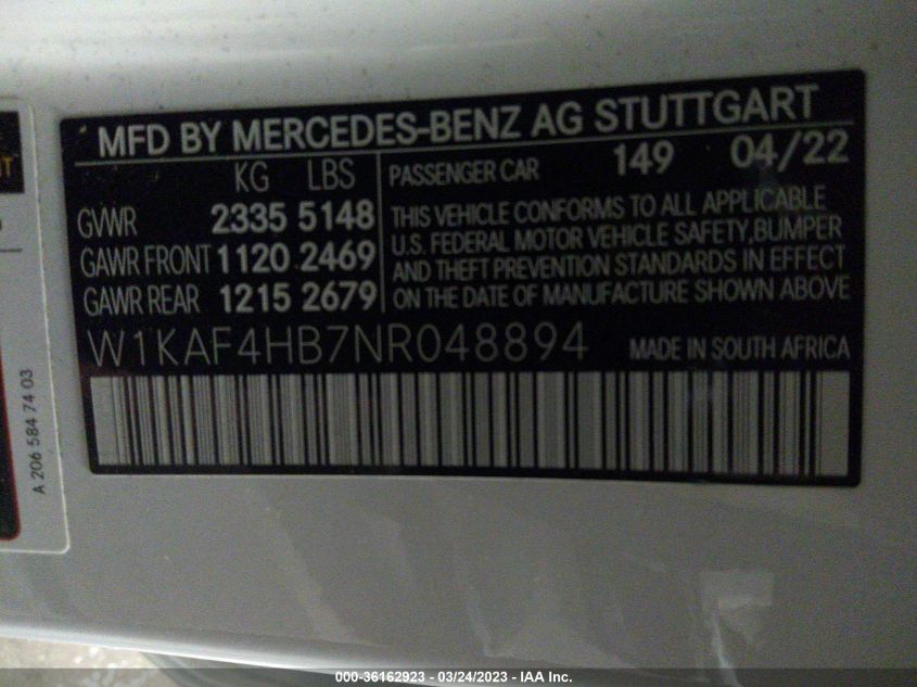 2022 MERCEDES-BENZ C-CLASS C 300 - W1KAF4HB7NR048894