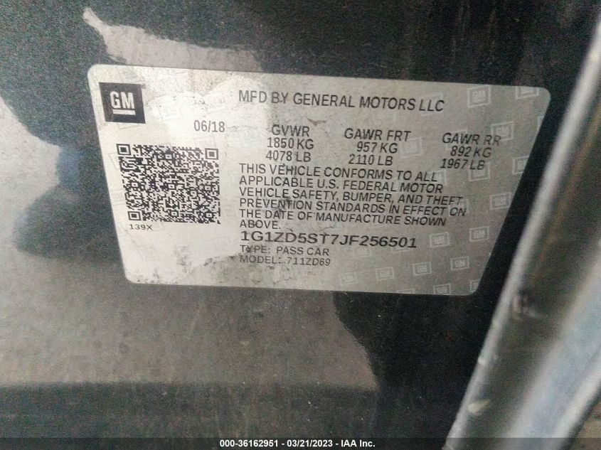 2018 CHEVROLET MALIBU LT - 1G1ZD5ST7JF256501