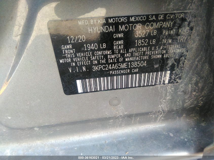2021 HYUNDAI ACCENT SEL - 3KPC24A65ME138504