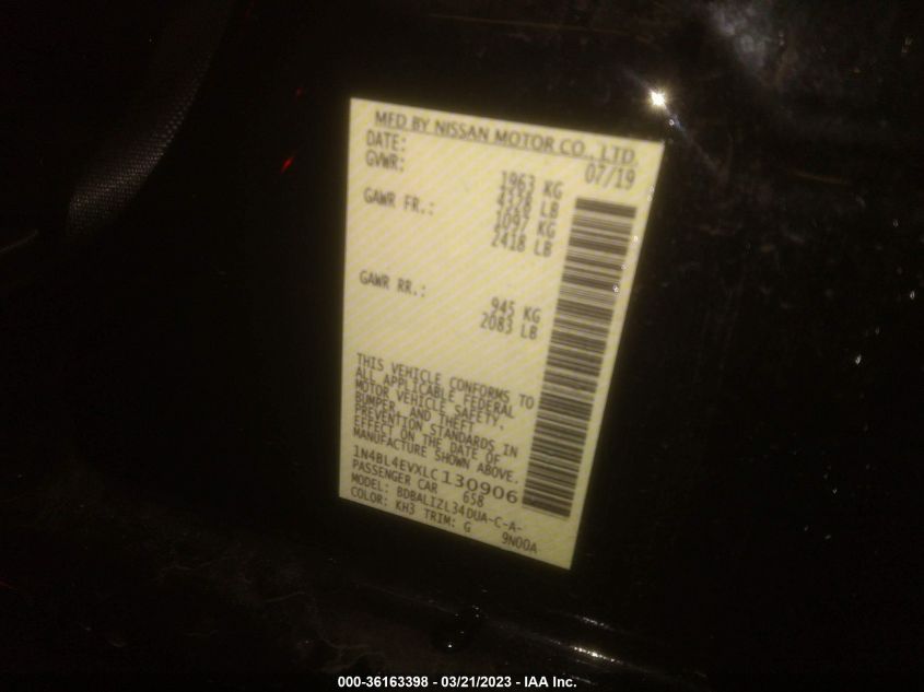 2020 NISSAN ALTIMA 2.5 SL - 1N4BL4EVXLC130906
