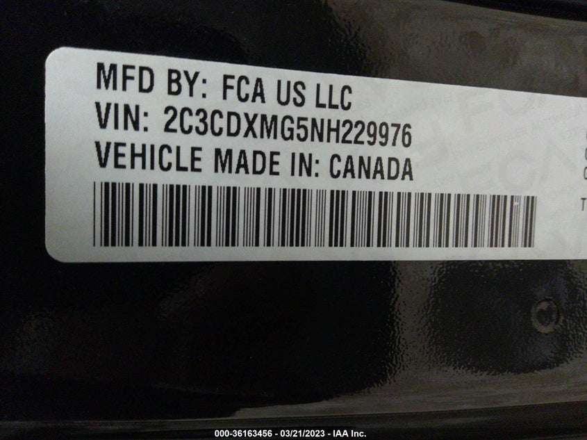 VIN 2C3CDXMG5NH229976 2022 DODGE CHARGER GT