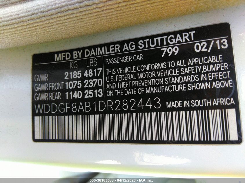 2013 MERCEDES-BENZ C-CLASS C 300 - WDDGF8AB1DR282443
