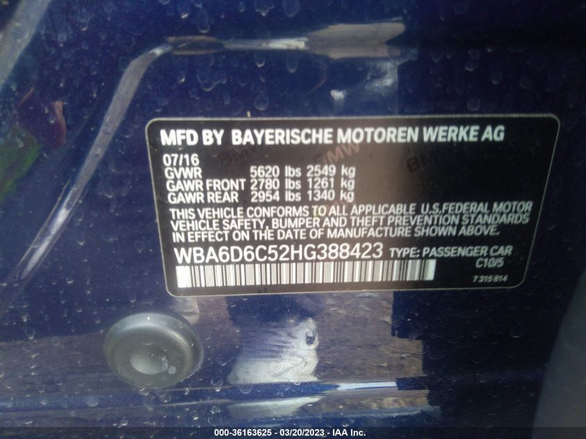 2017 BMW 6 SERIES 650I XDRIVE - WBA6D6C52HG388423