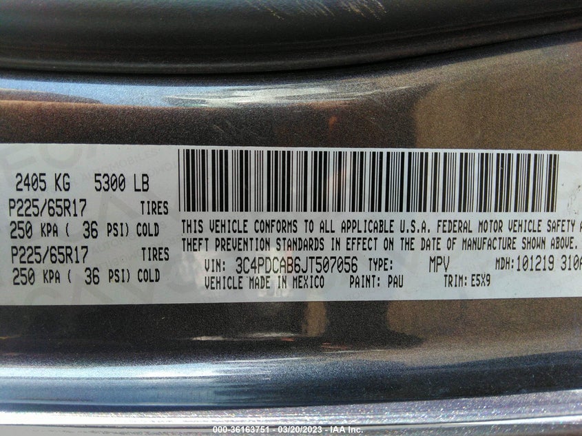 VIN 3C4PDCAB6JT507056 2018 DODGE JOURNEY SE