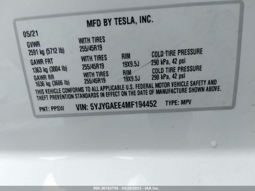 Фото: 5YJYGAEE4MF194452 - 9