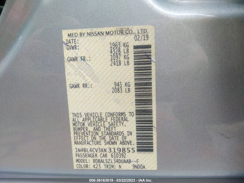 2019 NISSAN ALTIMA 2.5 SR - 1N4BL4CV3KN319855