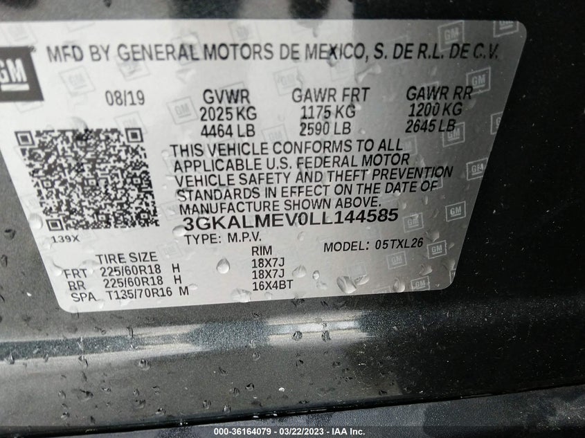 VIN 3GKALMEV0LL144585 2020 GMC TERRAIN SLE
