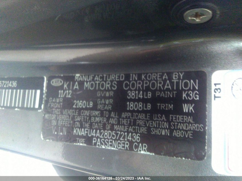 2013 KIA FORTE EX - KNAFU4A28D5721436