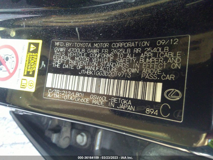 2013 LEXUS ES 350 4DR SDN - JTHBK1GG3D2019713